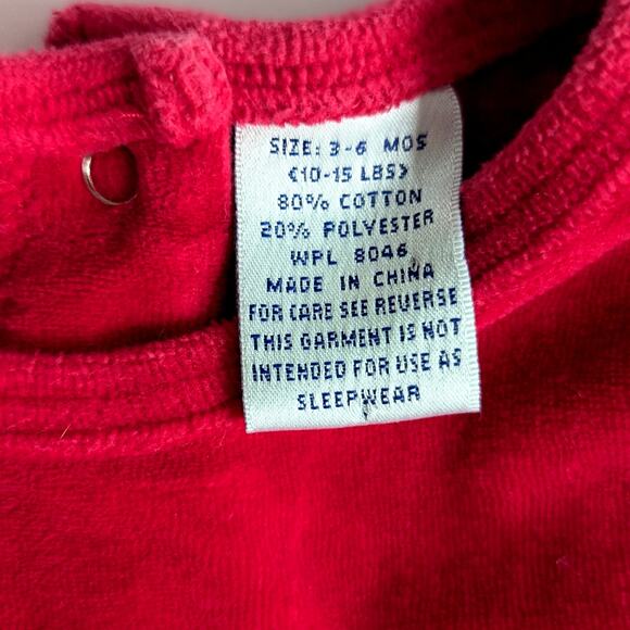 🎄 Vintage 1990s Baby Christmas Footie Pajamas "My First X-Mas” Red Velour 3-6 M - Picture 12 of 12